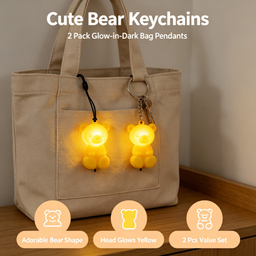 COMMIXCN LED Glowing Bear Keychain Charm – Night‑Run Safety Warning Light
